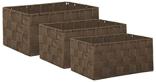 Brandsseller 3er Set Aufbewahrungsboxen - 22x15x11 cm, 21x13x9,5 cm, 19x11x8,5 cm – eckige Regalkörbe ohne Deckel – Rattanoptik, geflochten mit Metallrahmen – Braun Brandsseller 3er Set Aufbewahrungsboxen - 22x15x11 cm, 21x13x9,5 cm, 19x11x8,5 cm – eckige Regalkörbe ohne Deckel – Rattanoptik, geflochten mit Metallrahmen – Braun von Brandsseller