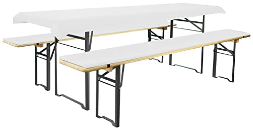 Brandsseller Auflagenset für Bierzeltgarnituren 3-teilig 2 Bankauflagen gepolstert 220x25 cm und 1 Tischdecke 240x70 cm für alle gängigen Festzeltgarnituren Bierbankauflagen Outdoor - Weiß von Brandsseller