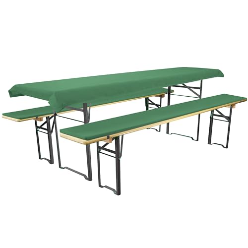 Brandsseller Auflagenset für Bierzeltgarnituren 3-teilig 2 Bankauflagen gepolstert 220x25 cm und 1 Tischdecke 240x70 cm für alle gängigen Festzeltgarnituren Bierbankauflagen Outdoor - Grün von Brandsseller