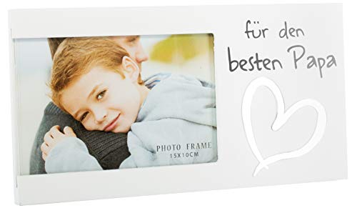 Brandsseller Bilderrahmen 25x13x1,5 cm Fotorahmen - für den besten Papa - mit Spiegelherz Matt Weiß von Brandsseller