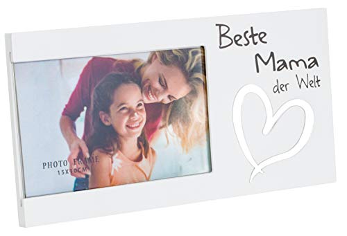 Brandsseller Bilderrahmen Fotorahmen - Beste Mama der Welt - mit Spiegelherz 25x13x1,5 cm Matt-Weiß von Brandsseller