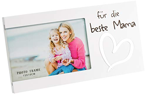 Brandsseller Bilderrahmen Fotorahmen - für die Beste Mama - mit Spiegelherz 25x13x1,5 cm Matt-Weiß von Brandsseller