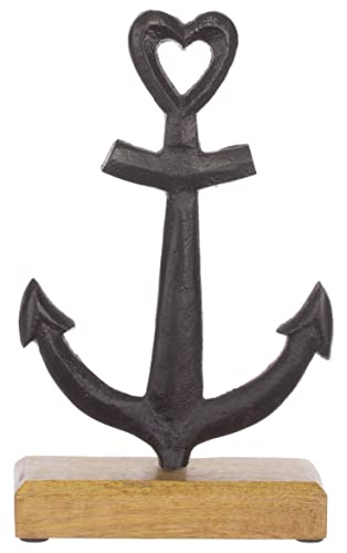 Brandsseller Deko-Aufsteller Anker Schwarz ca. 13x22x5 cm auf Mangoholz-Sockel/Aluminium von Brandsseller