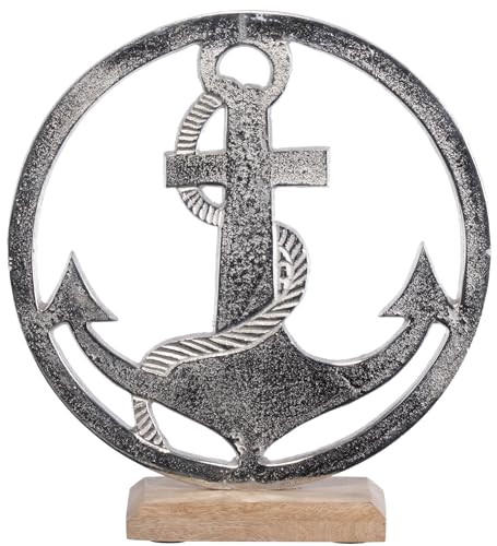 Brandsseller Deko-Aufsteller Anker im Kreis Schwarz ca. 25x25x7,5cm auf Mangoholz-Sockel/Aluminium von Brandsseller