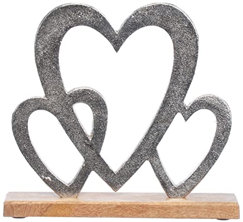 Brandsseller Deko-Aufsteller Herzen Aluminium RAW Optik ca. 23 x 21 cm auf Mangoholz-Sockel von Brandsseller