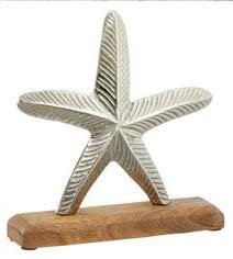 Brandsseller Deko-Aufsteller Seestern ca. 13x13x5cm auf Mangoholz-Sockel/Aluminium von Brandsseller