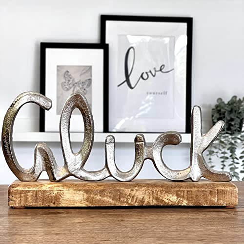 Brandsseller Deko-Schriftzug Glück ca. Breite 40 cm Höhe 13 cm auf Mangoholz-Sockel von Brandsseller
