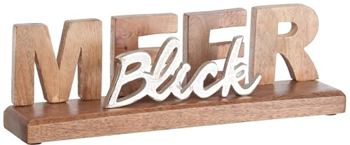 Brandsseller Deko-Schriftzug Meer Blick ca. 36x11x8cm auf Mangoholz-Sockel/Aluminium von Brandsseller