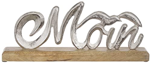 Brandsseller Deko-Schriftzug Moin mit Möwe Aufsteller ca. 33x14x5cm auf Mangoholz-Sockel/Aluminium von Brandsseller