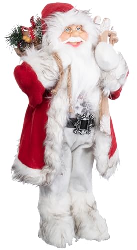 Brandsseller Deko Weihnachtsmann Santa Claus Stehend Figur ca. 45 cm Grau Rot/Weiß von Brandsseller