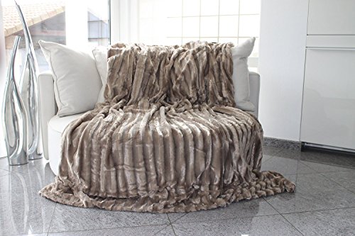 Brandsseller Doppelseitige Pelzimitatdecke XXL 220 x 240 cm Taupe-Grau von Brandsseller