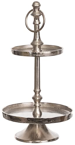 Brandsseller Etagere aus Aluminium 2 Etagen Höhe ca. 40 cm Handgefertigt Rund Tisch Deko Servier-Ständer in Raw Optik Silber von Brandsseller