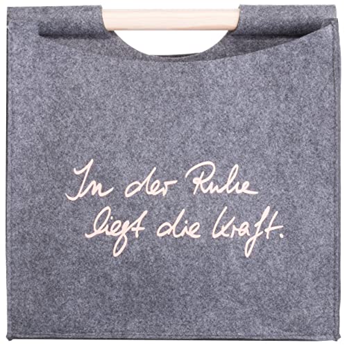 Brandsseller Filz Zeitungsständer mit Holzgriff ca.31 x 30 x 18 cm Zeitungskorb Zeitungstasche - In der Ruhe liegt die Kraft - Grau von Brandsseller