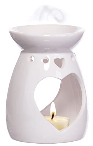Brandsseller Herz Duftlampe |ca. H 13 cm Ø 10 cm | Porzellan | Aromalampe | Duftlicht | Teelichtlampe | Weiß von Brandsseller