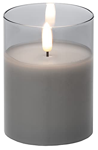 Brandsseller LED Echtwachs Kerze im Rauch Glas Flackerfunktion Warmweiß Timerfunktion (Einzeln 7,5x12,5 cm, Grau) von Brandsseller