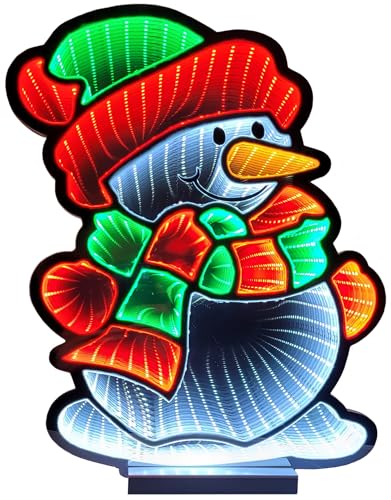 Brandsseller LED Weihnachts Schneemann Infinity Effekt Timerfunktion beidseitig beleucht Fensterdekoration X-Mas IP20-3 Meter Zuleitung inkl. Ständer für den Innenbereich - 33x7x40 cm von Brandsseller