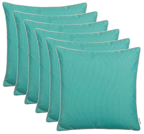 Brandsseller 2er Set Outdoor Kissen 45x45 cm – Wetterfeste Zierkissen mit Paspel – Wasserabweisende Gartenkissen & Dekokissen für draußen – Sofakissen für Balkon & Terrasse – Türkis von Brandsseller