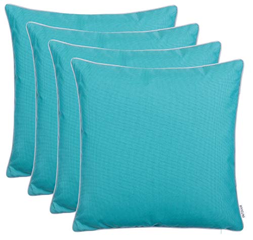 Brandsseller Kissen 4er-Set 45x45 cm Outdoor Garten Dekokissen mit Paspel - Garngefärbt Uni Schmutz- und Wasserabweisend mit Reißverschluss Aqua von Brandsseller