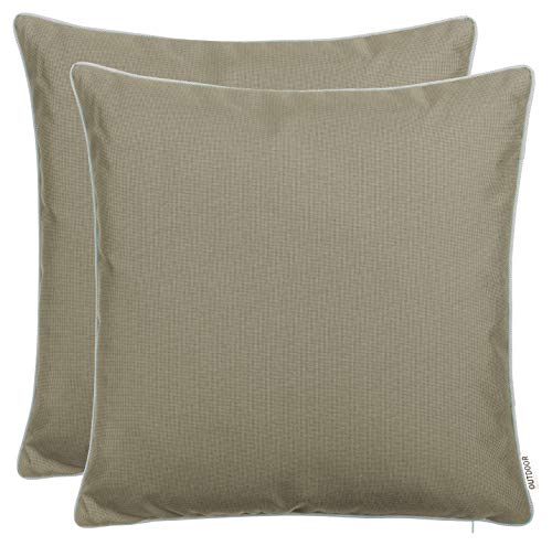 Brandsseller Outdoor Garten Kissen Dekokissen mit Paspel - Garngefärbt Uni Schmutz- und Wasserabweisend mit Reißverschluss - Größe: ca. 45 x 45 cm 2er-Set Taupe-Beige von Brandsseller