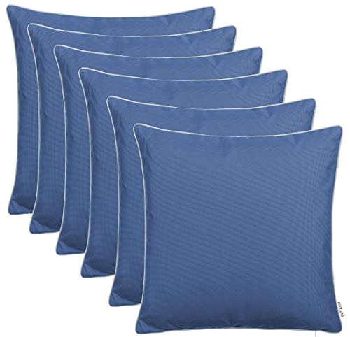 Brandsseller Outdoor Garten Kissen Dekokissen mit Paspel - Garngefärbt Uni Schmutz- und Wasserabweisend mit Reißverschluss - Größe: ca. 45 x 45 cm 6er-Set Blau von Brandsseller