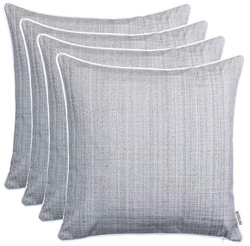 Brandsseller 4er Set Outdoor Kissen 45x45 cm – Wetterfeste Zierkissen mit Paspel in Leinenoptik – Wasserabweisende Gartenkissen & Dekokissen für draußen – Sofakissen für Balkon & Terrasse - Hellgrau von Brandsseller