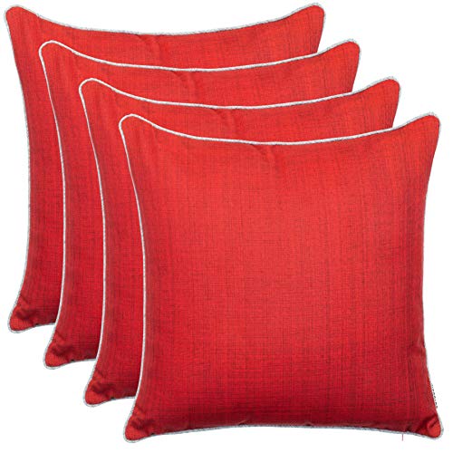 Brandsseller Outdoor Garten Kissen Dekokissen mit Paspel - Leinenoptik Uni Schmutz- und Wasserabweisend mit Reißverschluss - 45 x 45 cm - 4er Set - Rot von Brandsseller