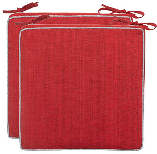 Brandsseller Outdoor Garten Sitzkissen Auflagen Kissen mit Paspel - Leinenoptik Uni - Schmutz- und Wasserabweisend mit Befestigungsbändern - 40 x 40 x 4 cm - 2er Set - Rot von Brandsseller