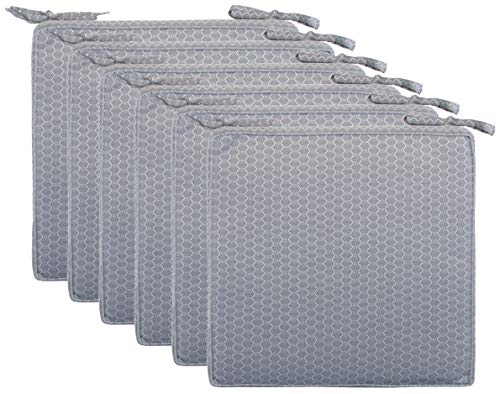 Brandsseller 6er Set Sitzkissen 40x40x4 cm – Wasser- & schmutzabweisende Stuhlkissen mit Bindebändern in Wabenstruktur – Für Innen & Außen – Garten, Terrasse, Küche – Hellgrau von Brandsseller
