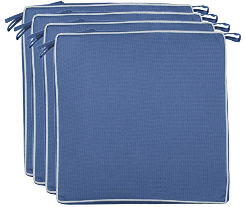 Brandsseller 4er Set Sitzkissen 40x40x4 cm – Wasser- & schmutzabweisende Stuhlkissen mit Bindebändern & Paspel – Für Innen & Außen – Garten, Terrasse, Küche – Blau von Brandsseller
