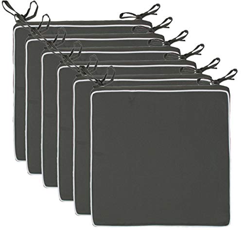 Brandsseller 6er Set Sitzkissen 40x40x4 cm – Wasser- & schmutzabweisende Stuhlkissen mit Bindebändern & Paspel – Für Innen & Außen – Garten, Terrasse, Küche – Anthrazit von Brandsseller