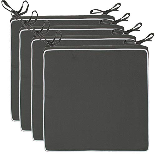 Brandsseller 4er Set Sitzkissen 40x40x4 cm – Wasser- & schmutzabweisende Stuhlkissen mit Bindebändern & Paspel – Für Innen & Außen – Garten, Terrasse, Küche – Anthrazit von Brandsseller