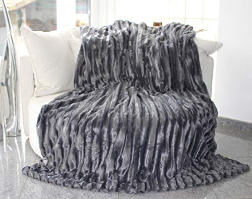 Brandsseller Pelzimitatdecke Anthrazit in Schwerer doppellagiger Qualität Hochwertige Kuscheldecke Wohndecke Nerzdecke Tagesdecke 100% Polyester von Brandsseller