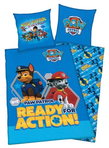 Brandsseller Renforce Kinder Wende Bettwäsche Set - Bettbezug 135 x200 cm Kissenbezug 80 x 80 cm 100% Baumwolle mit Motiven im Stil von Paw Patrol Blau von Brandsseller