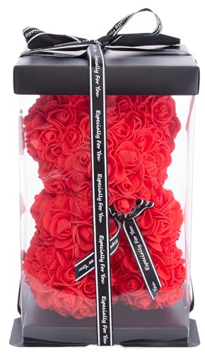 Brandsseller Rosenbär Deko Rosen Teddybär - Geschenke für Frauen/Männer Romantisches Acceccoir - Geburtstag - Jahrestag - Hochzeitstag und viele mehr… (Rot, Geschenkbox - 25 x 16 cm) von Brandsseller