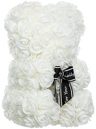 Brandsseller Rosenbär ca. 25 cm hoch Deko Rosen Teddybär - Geschenke für Frauen/Männer Romantisches Acceccoir - Geburtstag - Jahrestag - Hochzeitstag und viele mehr… Weiß von Brandsseller