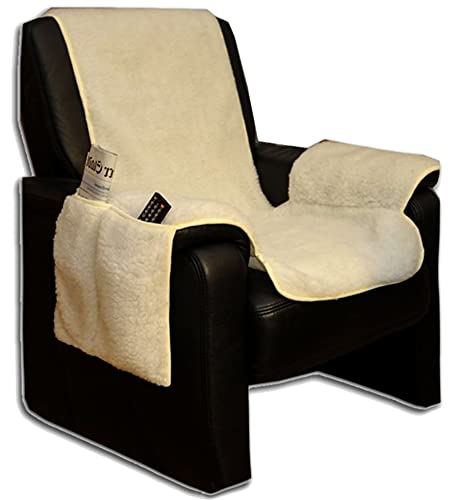 Brandsseller Sesselschoner Sesselüberwurf Sesselauflage Sesselbezug Polster kuschelweich in Lammflor-Optik - mit seitlichen Taschen - Natur von Brandsseller