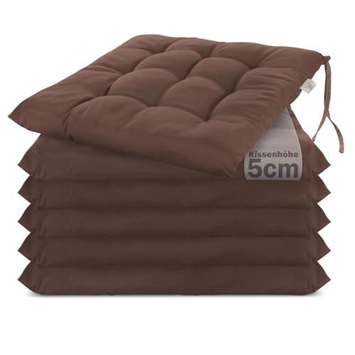 Brandsseller 6er SetStuhlkissen 40x40x5 cm Sitzkissen Polster Stuhlauflage mit Haltebändern Dekokissen für Indoor Outdoor gesteppt - Braun von Brandsseller