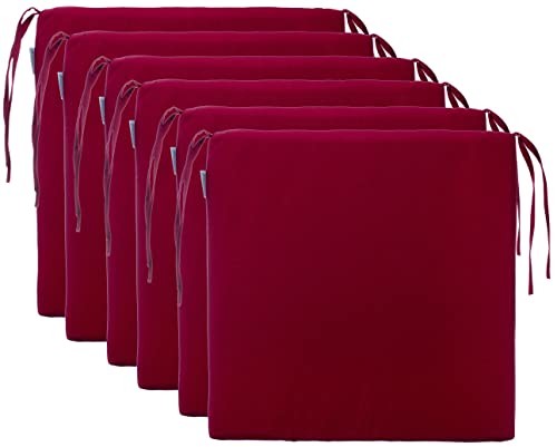 Brandsseller Sitzkissen Stuhlkissen Sitzauflage Stuhlauflage - Uni Farben mit 4 Kordelbändern für sicheren Halt (6er-Set, Rot) von Brandsseller