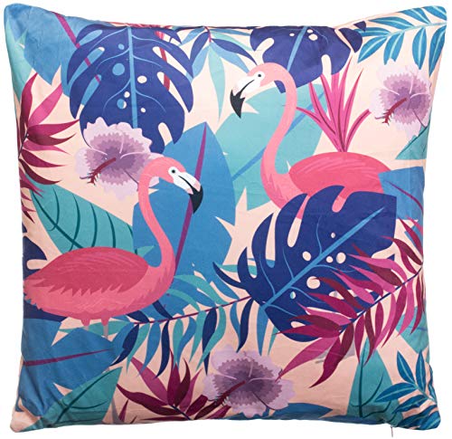 Brandsseller Sofakissen Dschungel 45x45 cm mit Füllung und Reißverschluss Samt Dekokissen Flamingos/Rosa von Brandsseller