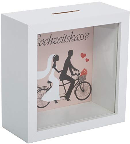 Brandsseller Spardose Hochzeitskasse Sparbüchse Bilderrahmen Design aus Holz und Echt Glas - Weiß von Brandsseller