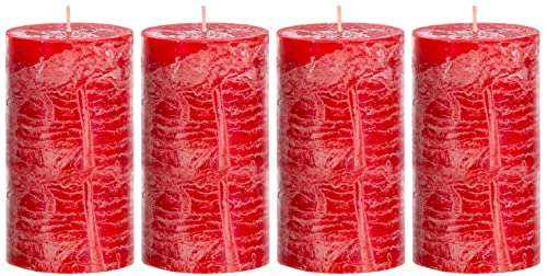 Brandsseller Stumpenkerze 4er Set | 9x15 cm | Weihnachtskerze | Adventskranz | Rot von Brandsseller