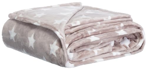Brandsseller Supersoft Kuscheldecke XXL Wohndecke mit kleinen Sternen - 2 Farbig - ca. 180 x 220 cm Taupe/Weiß von Brandsseller