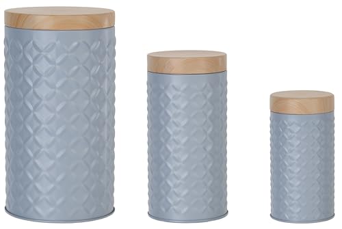 Brandsseller Vorratsdosen 3er Set Metall mit Holzoptik-Deckel Aufbewahrungsbehälter Rautendesign Luftdicht Grau von Brandsseller