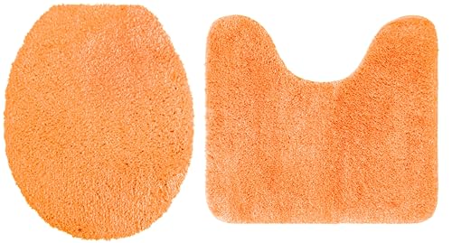Brandsseller WC-Set 2-Teilig WC-Vorleger mit Ausschnitt 45x50 cm WC Deckelbezug 38x48 cm aus weichem Mikrofaserstoff rutschfeste-Orange von Brandsseller