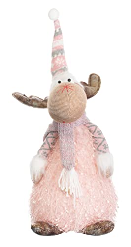 Brandsseller Weihnachtsdeko Elch rosa 40 cm – handgefertigtes Rentier aus Plüsch mit LED Beleuchtung warmweiß – dekorative Weihnachtsfigur - Motiv 1 von Brandsseller