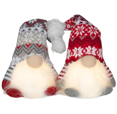 Brandsseller Weihnachtswichtel 20 cm mit LED – Skandinavische Figuren, detailreiche GNOME als dekorative Winterdeko für Tisch, Fenster & Wohnzimmer, Paar von Brandsseller