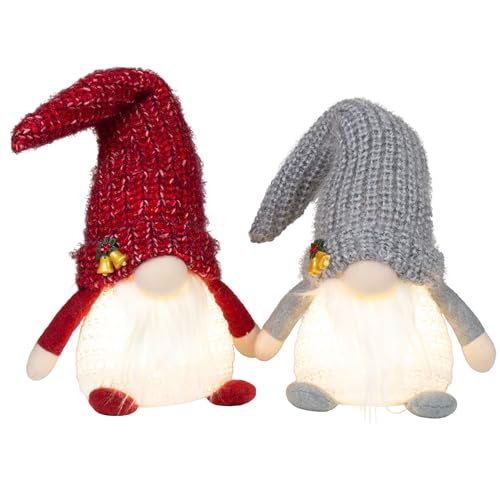 Brandsseller Weihnachtswichtel 25 cm mit LED – Skandinavische Figuren, detailreiche GNOME als dekorative Winterdeko für Tisch, Fenster & Wohnzimmer, Paar von Brandsseller