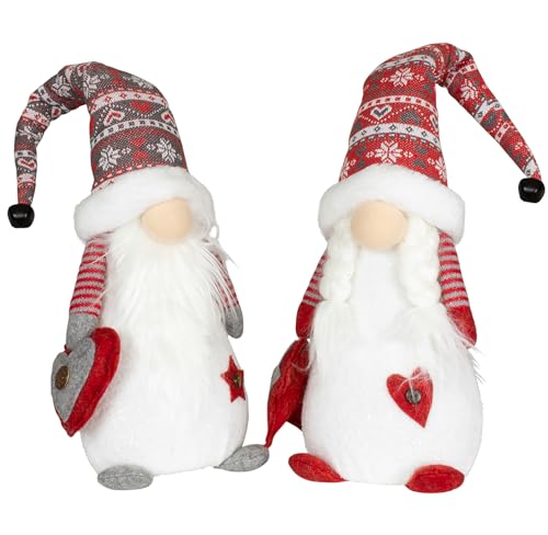 Brandsseller Weihnachtswichtel 33 cm mit LED – Skandinavische Figuren, detailreiche GNOME als dekorative Winterdeko für Tisch, Fenster & Wohnzimmer, Paar von Brandsseller