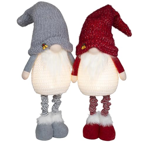 Brandsseller Weihnachtswichtel 60 cm mit LED – Skandinavische Figuren, detailreiche GNOME als dekorative Winterdeko für Tisch, Fenster & Wohnzimmer, Paar von Brandsseller