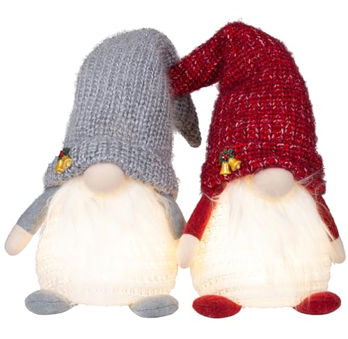 Brandsseller Weihnachtswichtel 26 cm mit LED – Skandinavische Figuren, detailreiche GNOME als dekorative Winterdeko für Tisch, Fenster & Wohnzimmer, Paar von Brandsseller